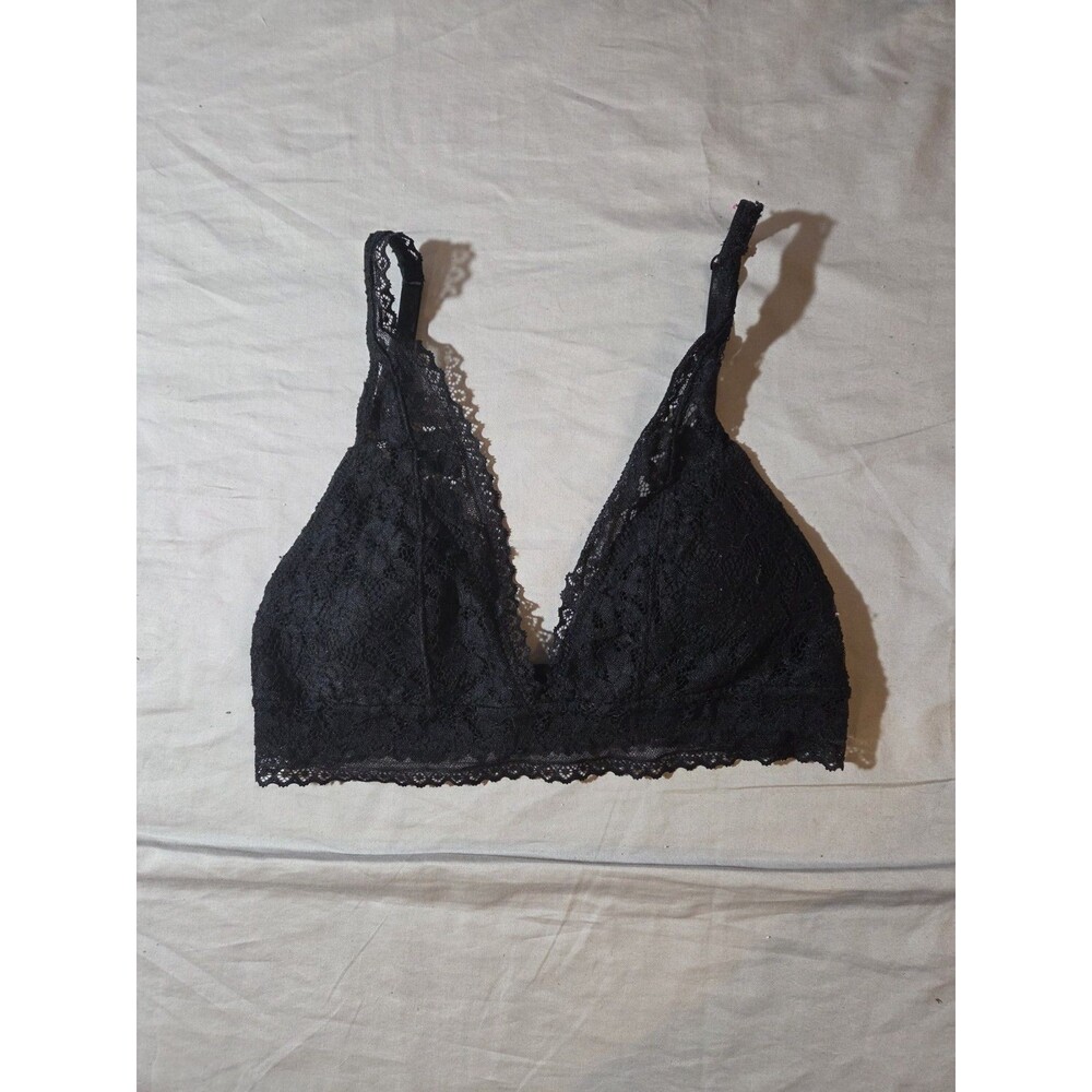 Women's Bralette Bra Black Wireless Lace Padded Wire Free Bohemian Boho Medium